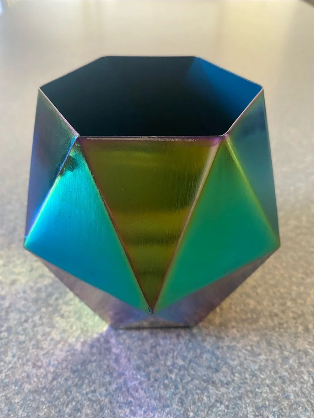 Iridescent Geometric Metal Pencil Holder - Green Blue Purple